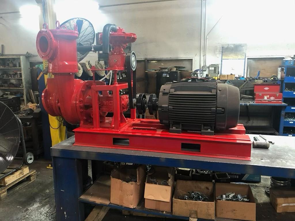 Close-up of an assembled AMCO STP self-priming trash pump with electric motor drive