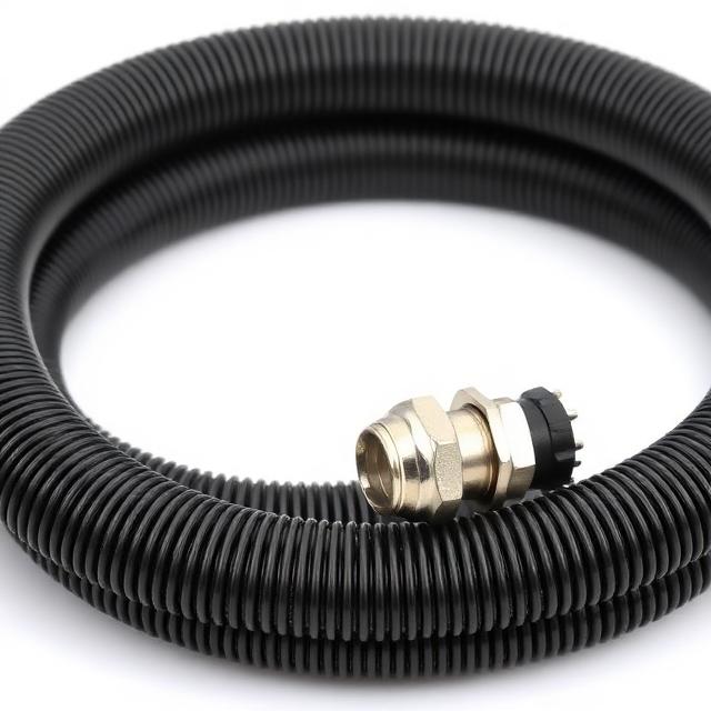 Reinforced black rubber pump suction hose with steel helix and end fitting