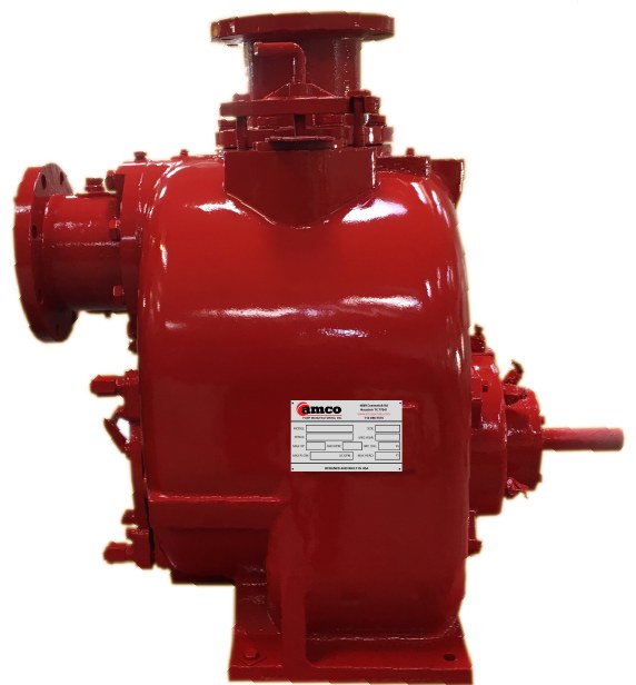 AMCO STP6 6" x 6" self-prime trash pump end in AMCO red with replaceable rotating assembly