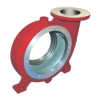 Pump volute casing with discharge flange for a solids handling pump