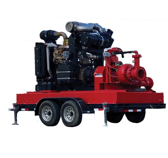 AMCO APHH high head auto-prime pump coupled to a diesel engine — typical 3x4x13 configuration